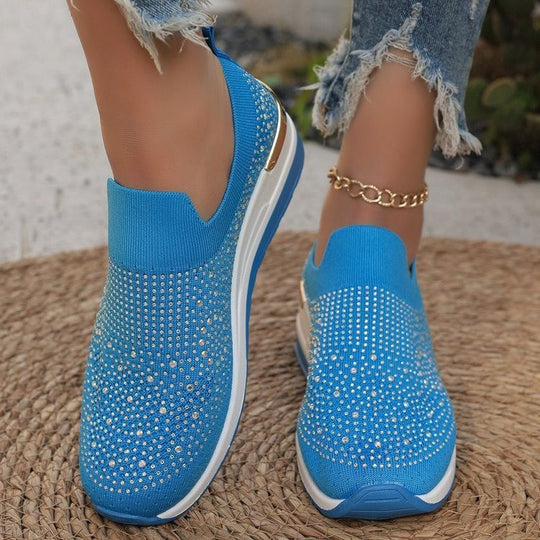 Damen  Strick Slip-On Sneaker mit funkelndem Strassbesatz, elastischem Einstieg und dämpfender Plateausohle EB
