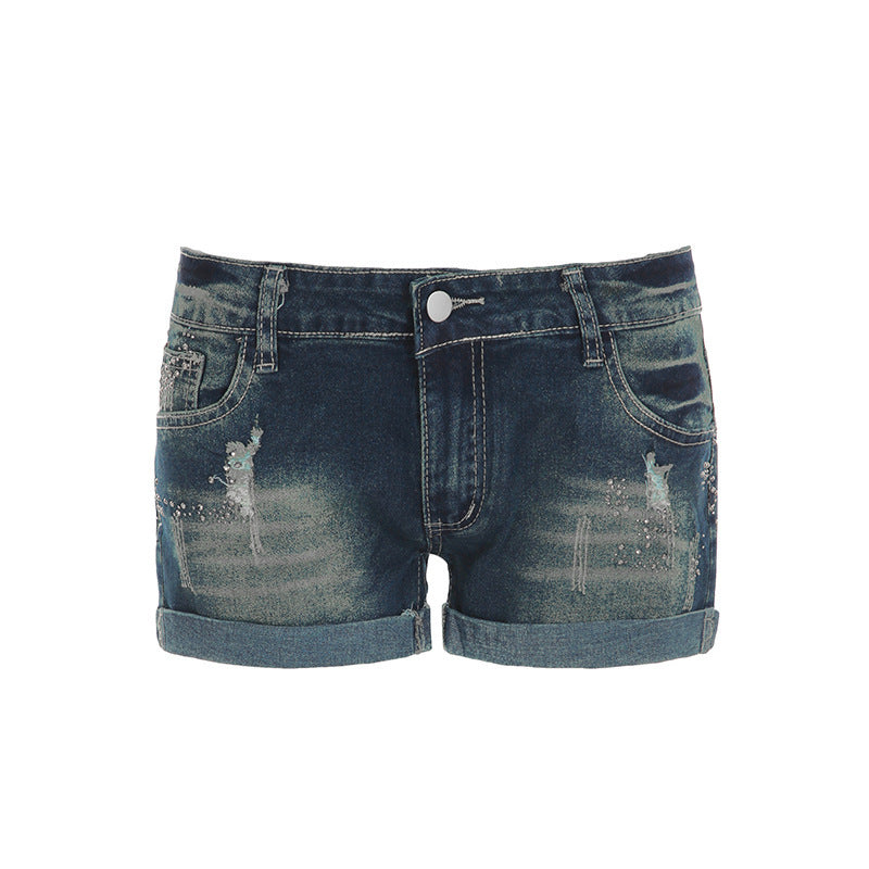 Damen Jeans-Shorts mit funkelnden Akzenten und modischem Design EB