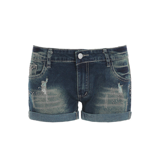 Damen Jeans-Shorts mit funkelnden Akzenten und modischem Design EB