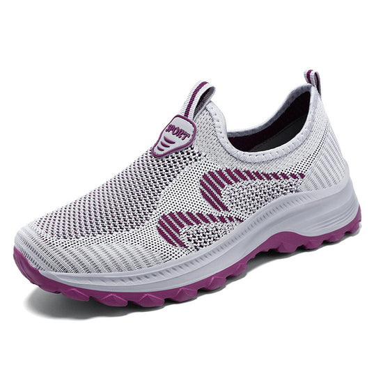 Damen nan leichter gestrickter Slip-On Komfortsneaker mit elastischem Einstieg, atmungsaktivem 3D-Strick und gedämpfter EVA-Keilsohle EB
