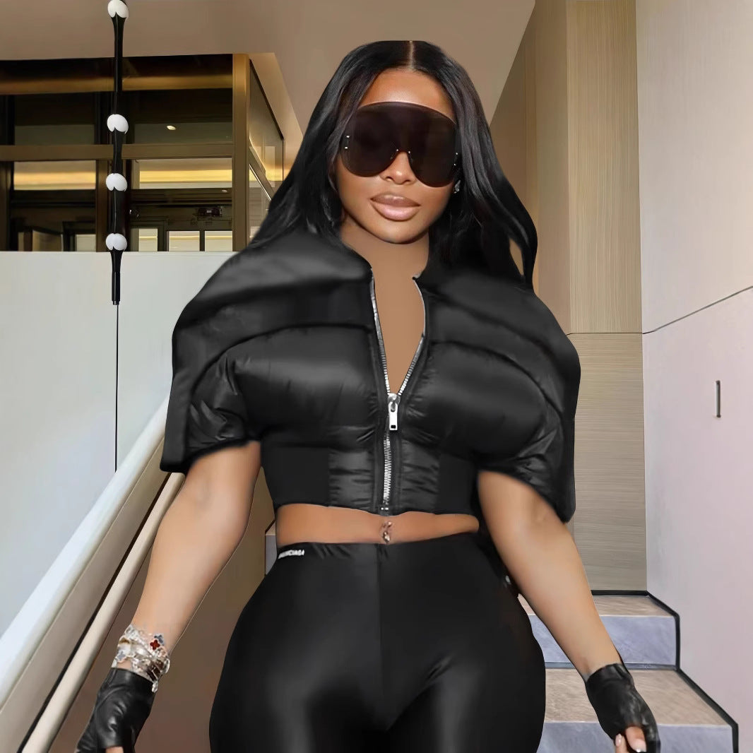 Damen modische cropped Jacke mit voluminösen Puffärmeln EB