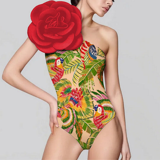 Damen Einteiler Badeanzug mit floralem 3D-Design EB