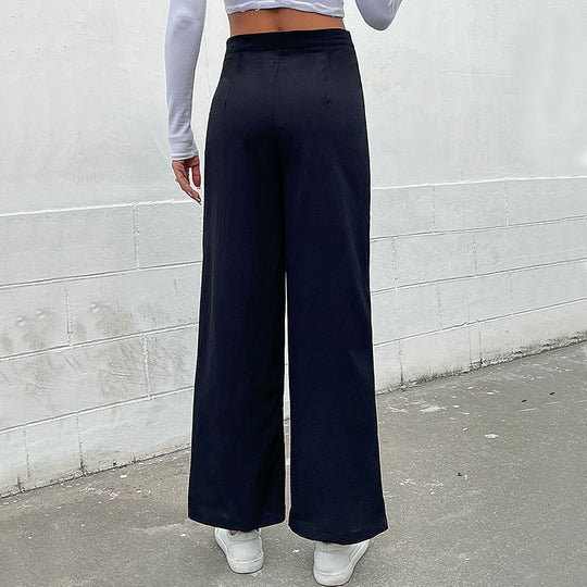 Damen Weite Stoffhose mit dekorativen Knopfdetails EB