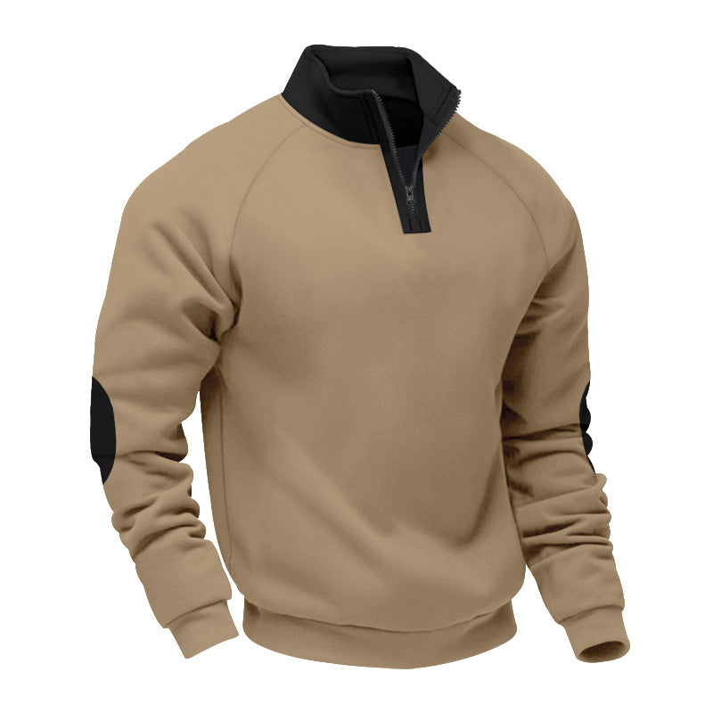 Herren nan Halbzip-Fleecepullover mit Stehkragen Raglanärmeln und Ellenbogenpatches EB