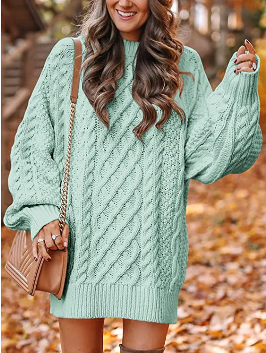 Damen Grober Strickpullover mit voluminösen Ärmeln und dekorativem Zopfmuster EB
