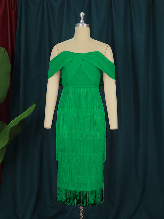 Damen Cut-out Cocktailkleid mit Fransen EB