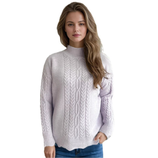Damen kuscheliger Strickpullover mit modernem Zopfdesign und Rundhalsausschnitt EB