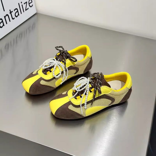 Damen modische Sneakers mit elegantem Sportdesign und hochwertigem Materialmix EB
