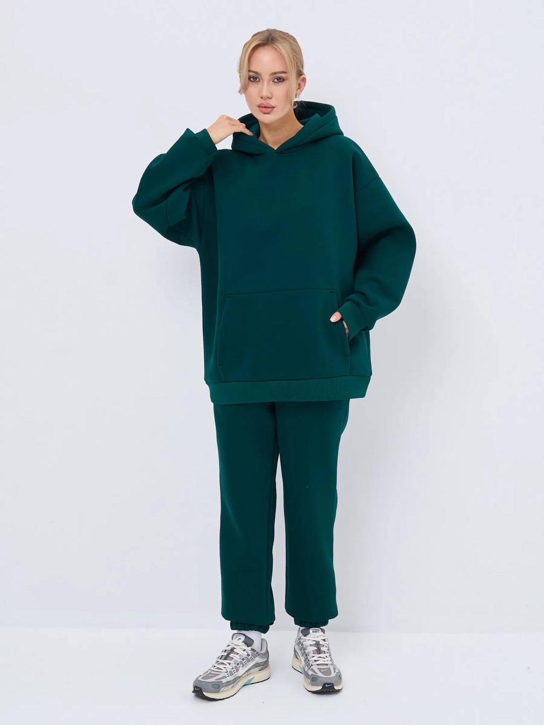 Damen großzügiger Kapuzenpullover Oversize mit Kängurutasche und weichem French-Terry EB