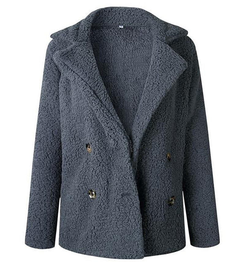 Damen Flauschiger Doppelreiher Blazer aus Kunstfell EB