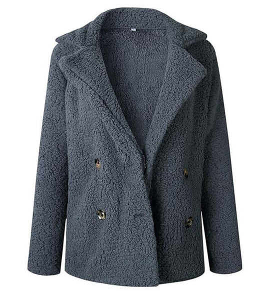 Damen Flauschiger Doppelreiher Blazer aus Kunstfell EB