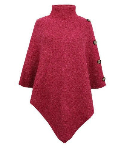 Damen Strick-Poncho mit steigendem Kragen und dekorativen Knopfdetails EB