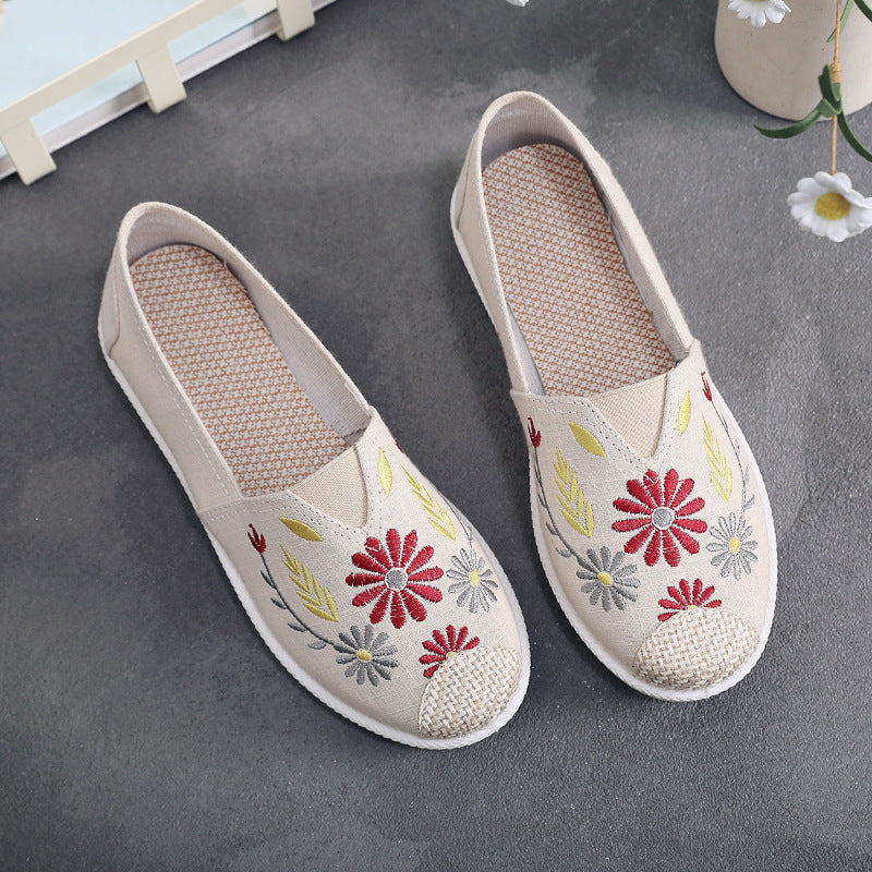 Damen Slip-On Schuhe mit floralem Stickdesign und rutschfester Sohle EB