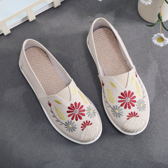 Damen Slip-On Schuhe mit floralem Stickdesign und rutschfester Sohle EB