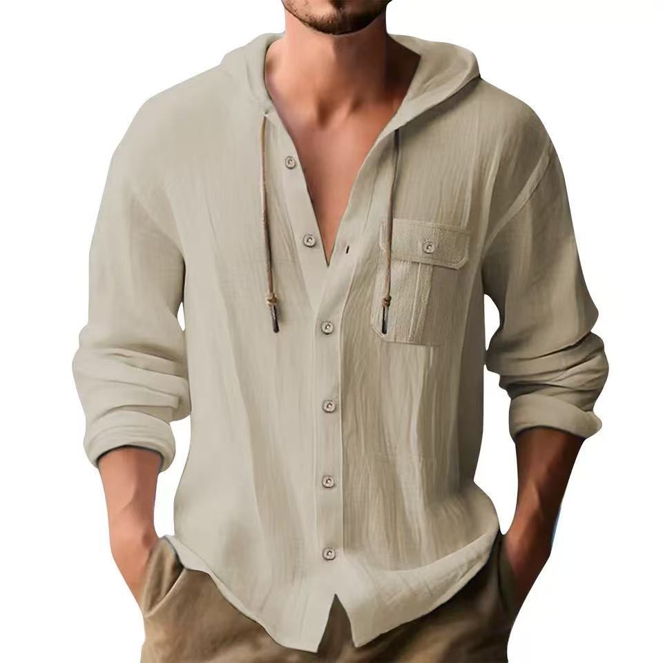 Herren lässiges Hoodie-Oberhemd mit praktischen Knopfleisten und Brusttasche EB