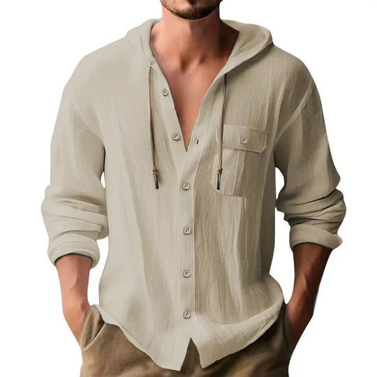 Herren lässiges Hoodie-Oberhemd mit praktischen Knopfleisten und Brusttasche EB