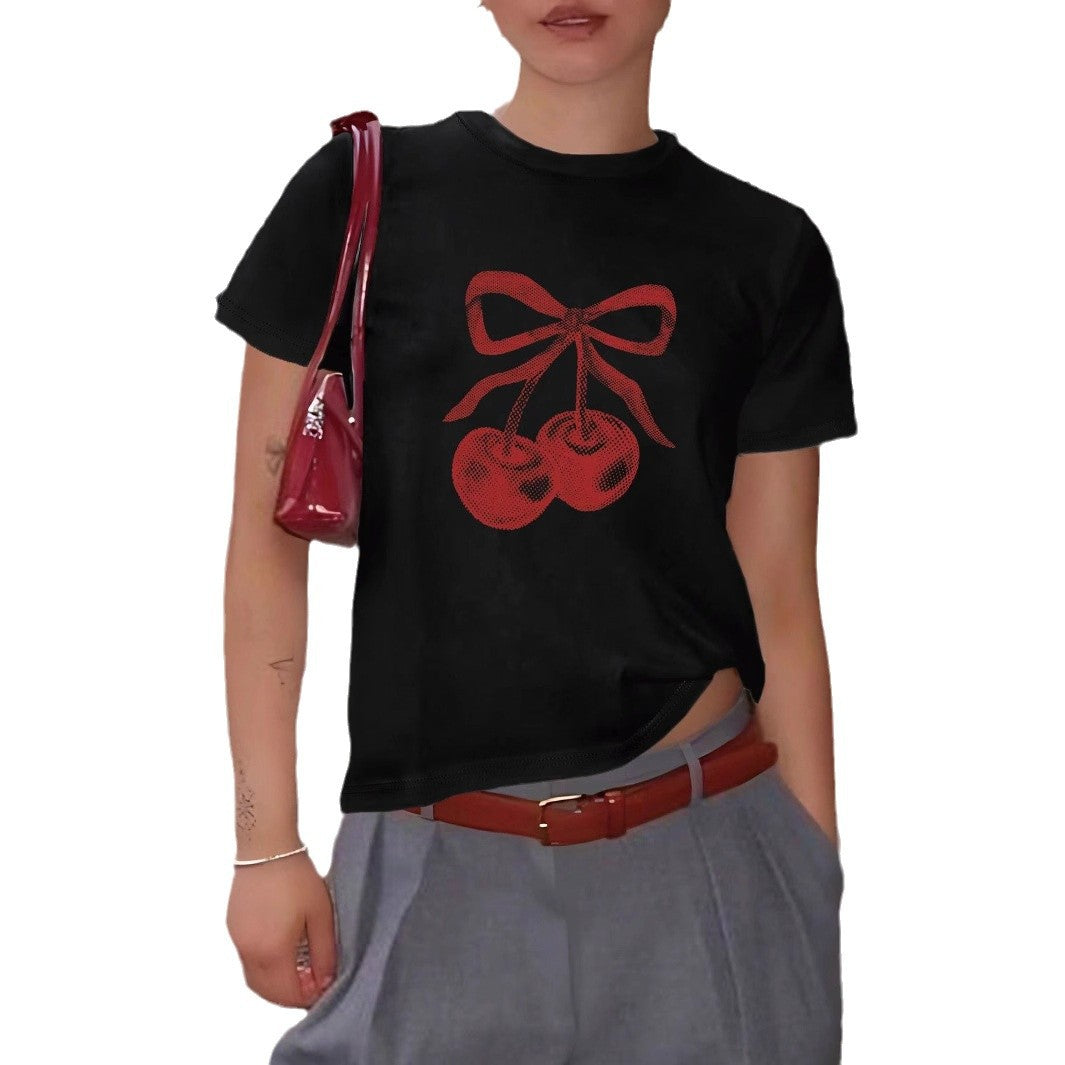 Damen T-Shirt mit fröhlichen Kirschmotiven und hochwertigem Baumwollmaterial EB