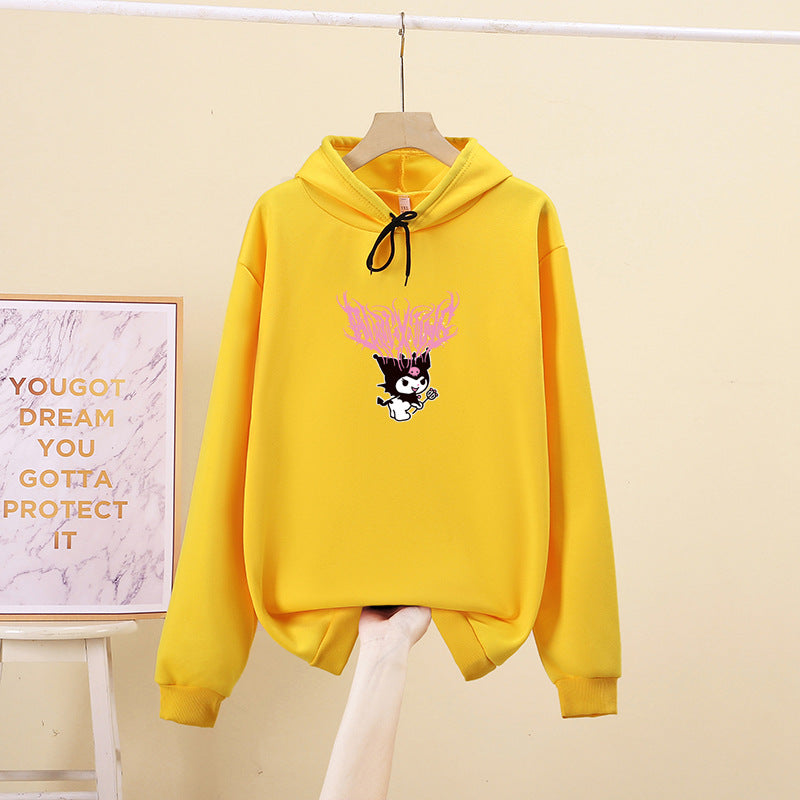 Damen nan Kapuzenpullover mit Gothic‑Kawaii Print, Oversize‑Schnitt und weichem Fleeceinnenfutter EB