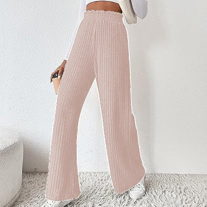 Damen weite Plisseehose mit hohem Bund und elastischem Taillenband EB