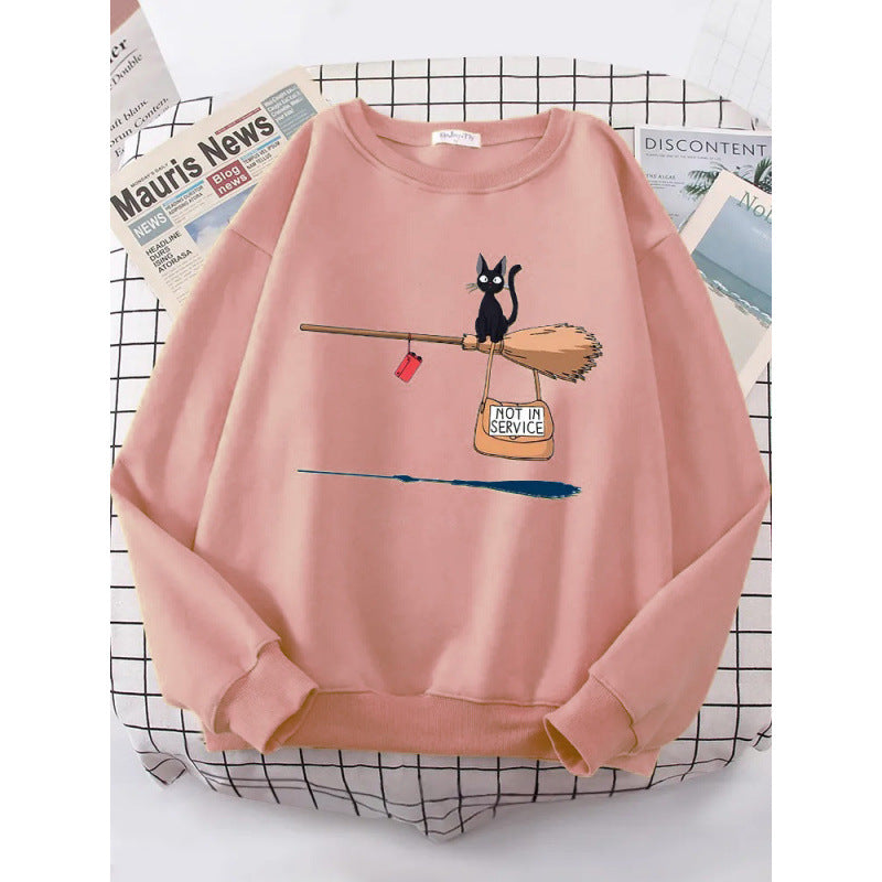 Damen Sweatshirt mit kreativem Katzenmotiv EB