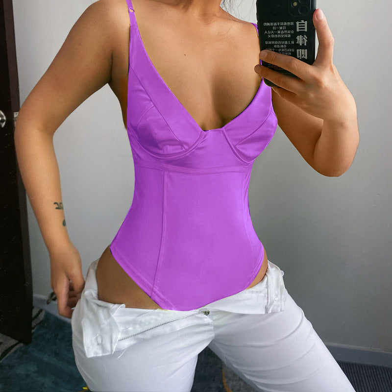 Damen Satin-Bustier-Top mit tiefem V-Ausschnitt und eleganter Passform EB