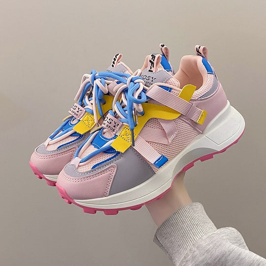 Damen Chunky-Plateau-Sneaker mit atmungsaktivem Mesh und montierten Riemen EB