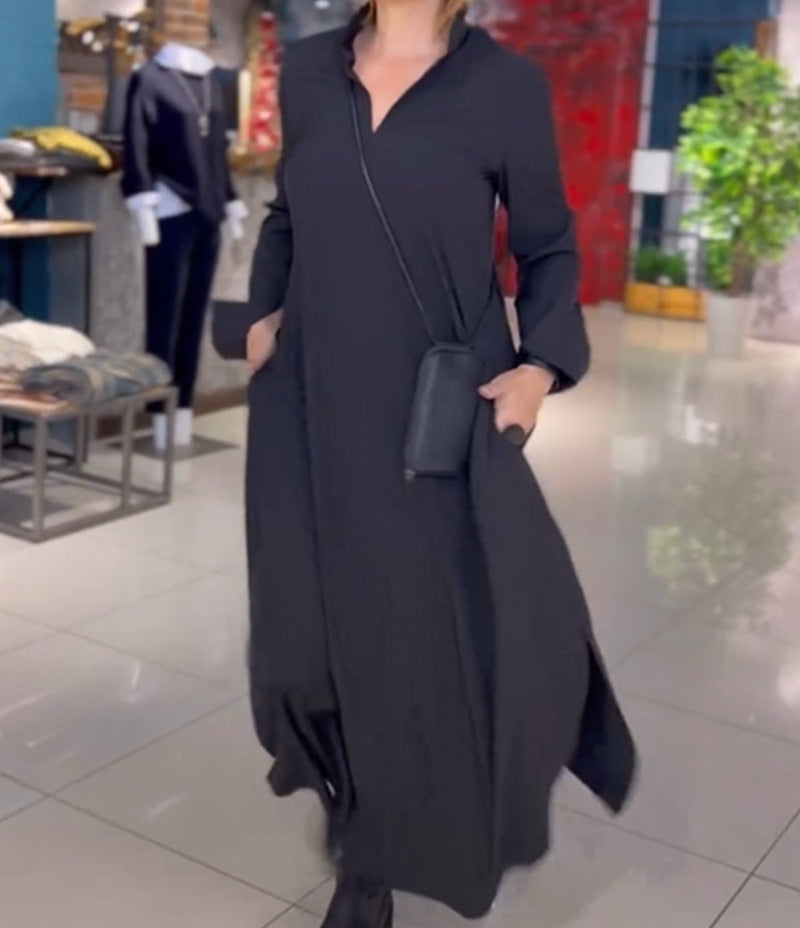 Damen Maxikleid mit praktischen Seitentaschen und modernem Hemdblusenkragen EB
