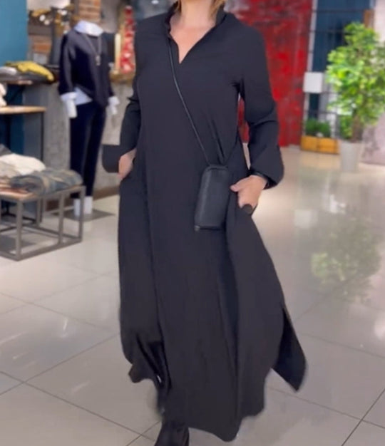 Damen Maxikleid mit praktischen Seitentaschen und modernem Hemdblusenkragen EB