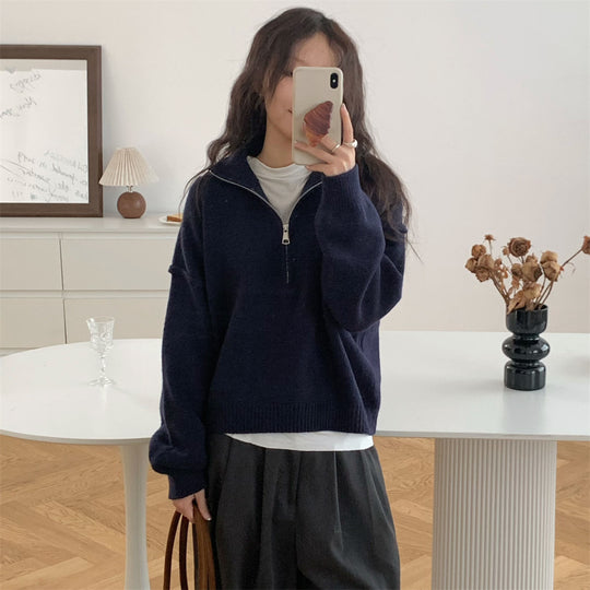 Damen Kurzpullover mit Stehkragen und Reißverschluss EB