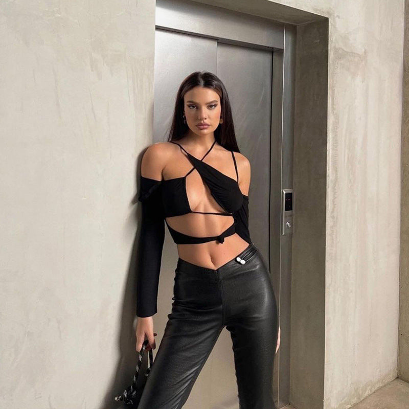 Damen figurbetontes Cut-Out Oberteil mit asymmetrischem Design EB
