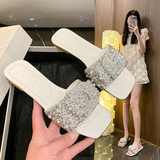 Damen Lifestyle Slides mit eleganter Perlenschließe EB
