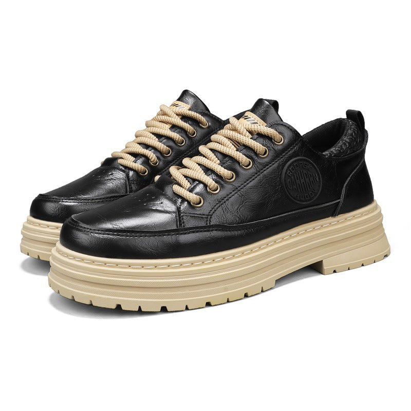 Herren robuste Plateau-Leder-Sneaker mit gepolstertem Fersenkragen, Zuglasche und griffiger Profilsohle EB