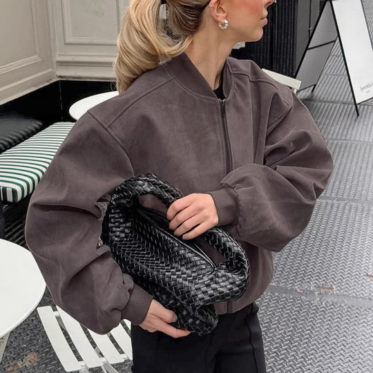 Damen Oversized Bomberjacke mit voluminösen Ärmeln und Stehkragen EB