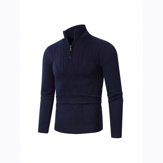 Herren Strickpullover mit modernem Zopfmuster und hohem Stehkragen EB