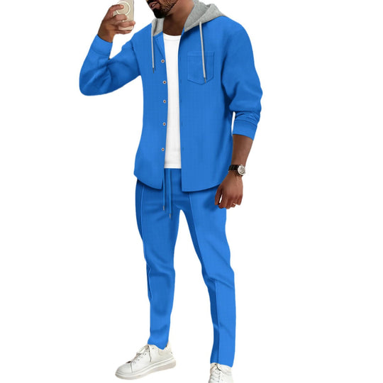 Herren nan strukturiertes Overshirt mit Kapuze und abgestimmter Relaxhose EB