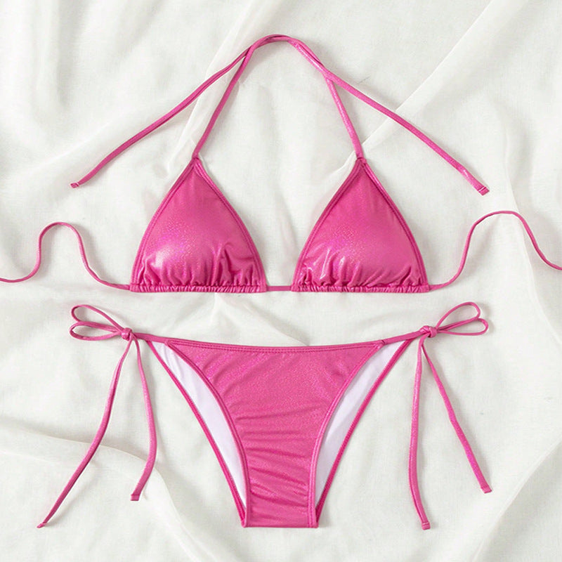 Damen Triangel-Bikini mit verstellbaren Bändern und glänzendem Finish EB