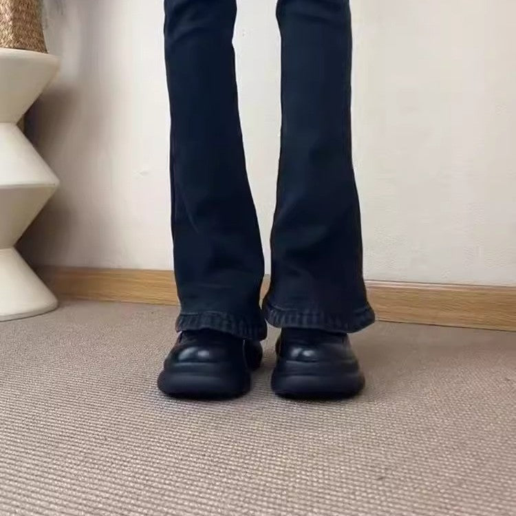 Damen Chunky Leder Sneakers mit praktischem Reißverschluss EB