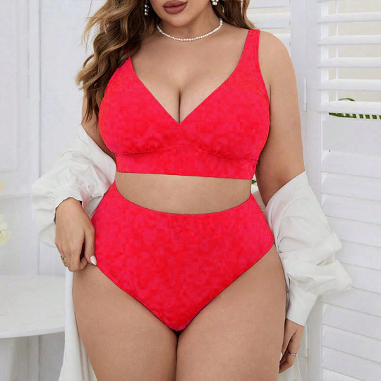 Damen Hoch tailliertes Bikini-Set mit V-Ausschnitt und sportlichem Oberteil EB