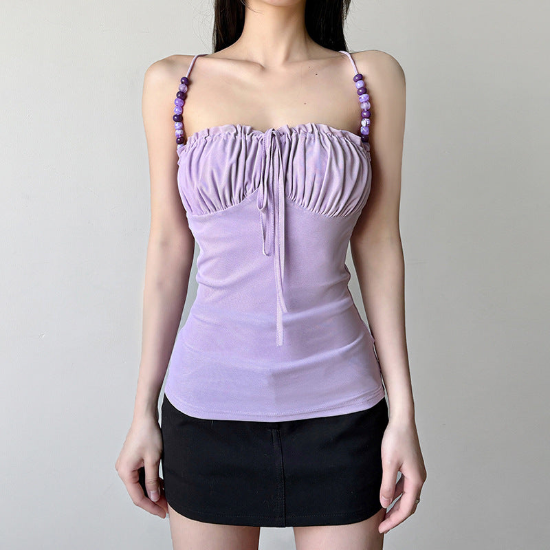 Damen lässiges Top mit raffiniertem Rüschendesign und dekorativen Trägerdetails EB