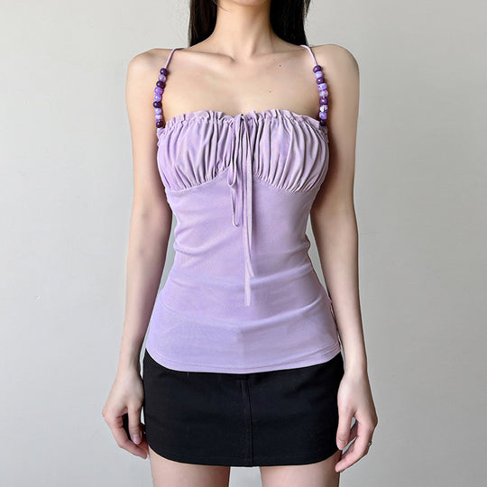 Damen lässiges Top mit raffiniertem Rüschendesign und dekorativen Trägerdetails EB