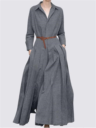 Damen Maxikleid mit eleganten Falten und taillierbarem Gürtel EB