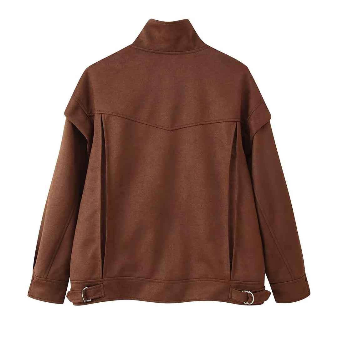 Damen Modische Utility-Jacke mit hohen Kragen und praktischen Taschen EB
