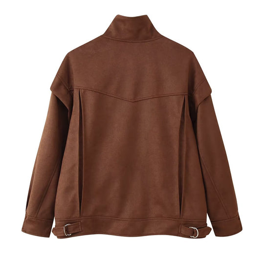Damen Modische Utility-Jacke mit hohen Kragen und praktischen Taschen EB