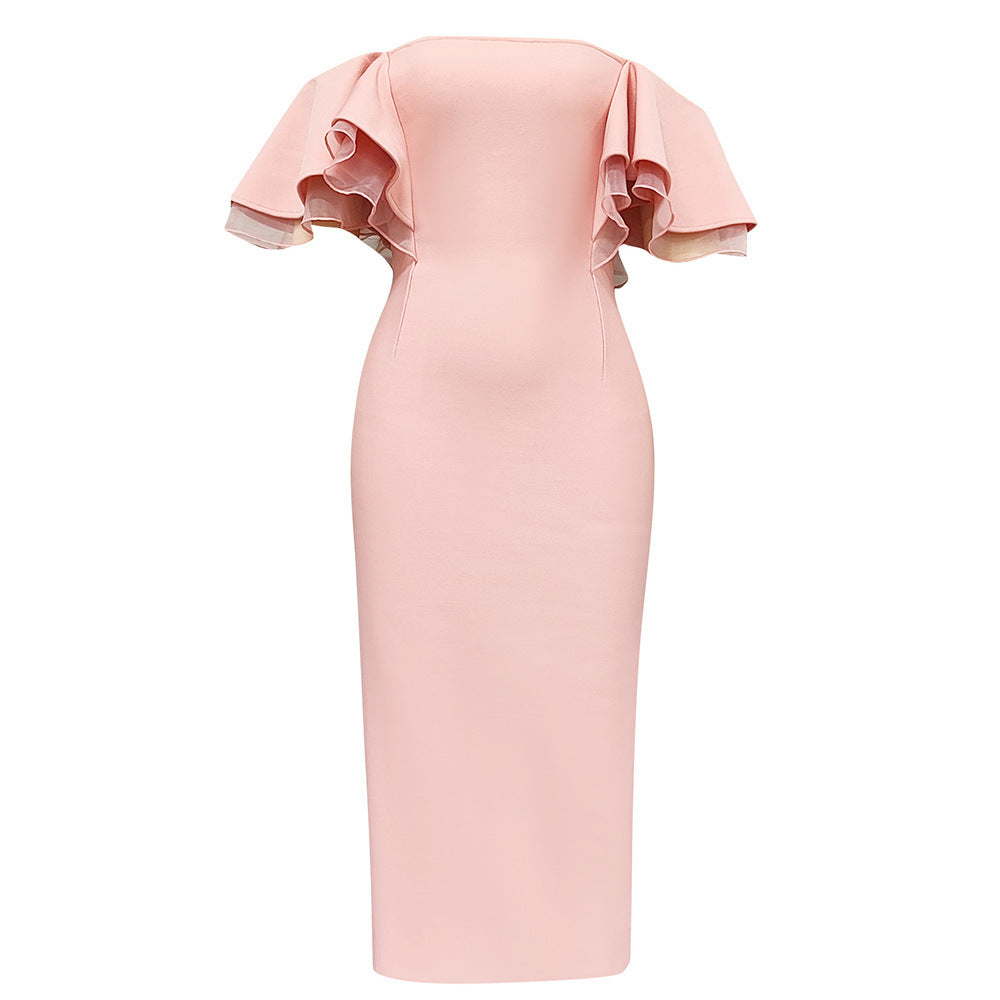 Damen Elegantes Midi-Kleid mit voluminösen Rüschensäumen EB