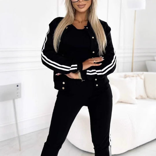 Damen nan sportliches Jogginganzug-Set mit Collegejacke, kurzes Top und slim-fit Jogginghose EB