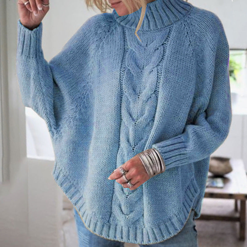 Damen Grobstrickpullover mit Stehkragen und Zopfmuster EB