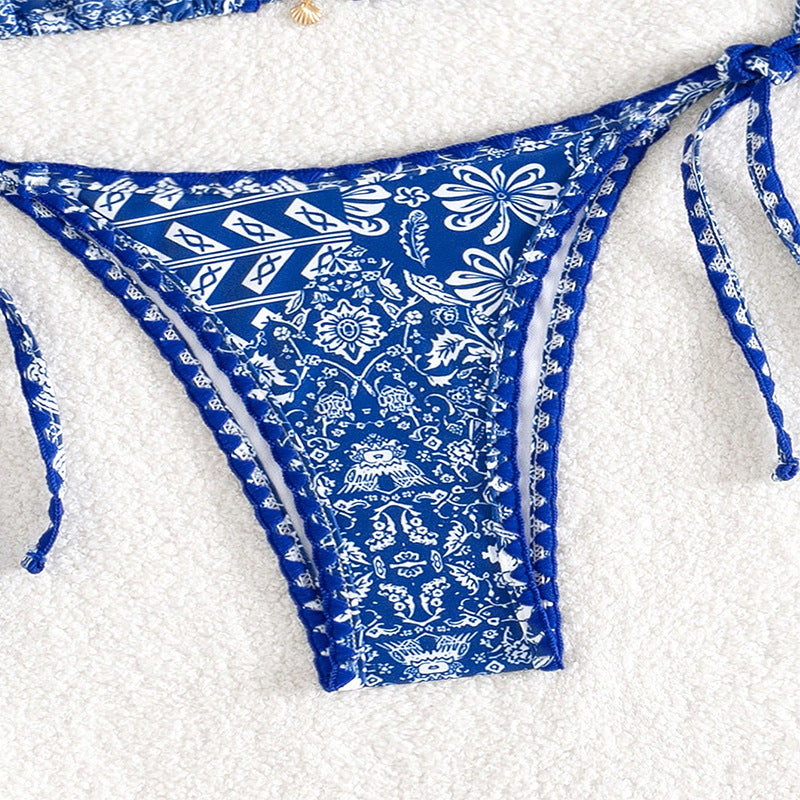 Damen Triangel-Bikini mit verspieltem Muster und eleganten Bindebändern EB