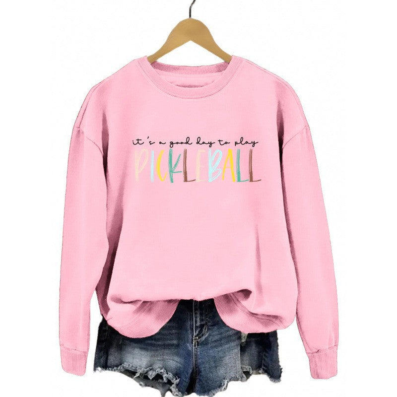 Damen lässiger Sweatshirt mit buntem Pickleball-Druck EB