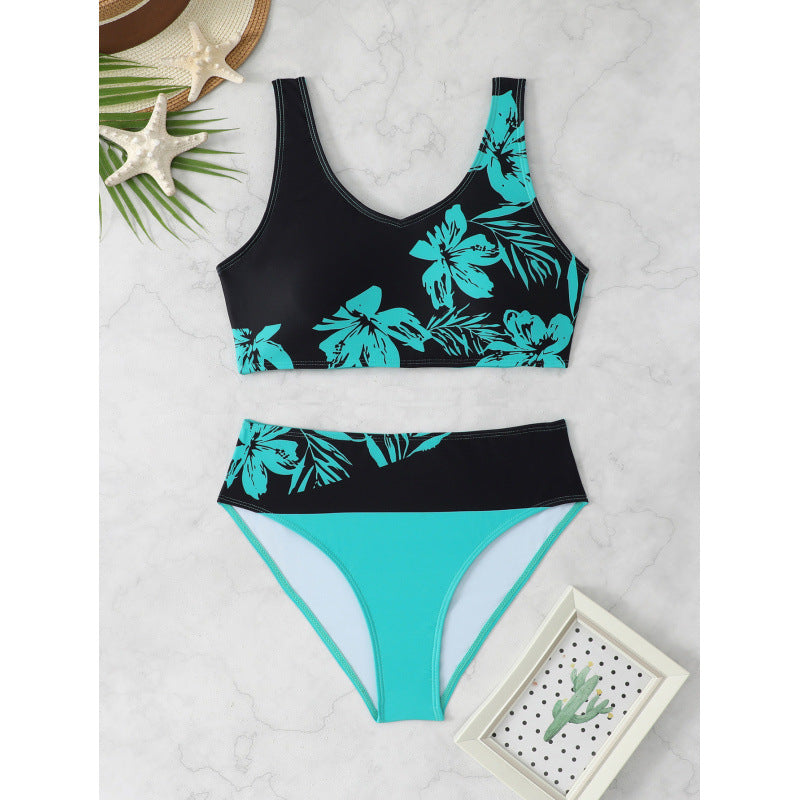 Damen Bikini-Set mit hohem Bund und floralem Muster EB