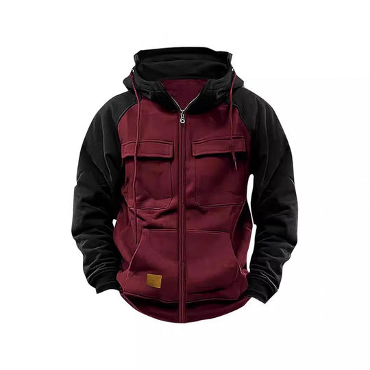 Herren nan Utility-Kapuzenjacke mit Materialmix, Brusttaschen und Reißverschluss EB
